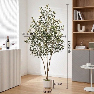 Artificial Olive Trees Indoor, 5FT Faux Olive Tree with White Tall Planter, Artificial Pla