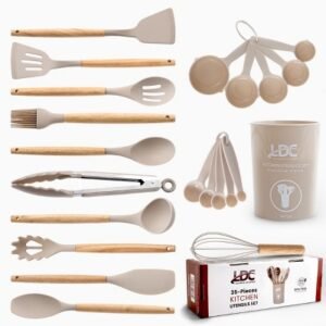 Kitchen Utensils 35Pc Cooking Utensil Set with Hanging Wooden Handles Heat Resistant Cooki