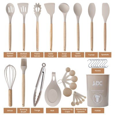 Kitchen Utensils 35Pc Cooking Utensil Set with Hanging Wooden Handles Heat Resistant Cooki