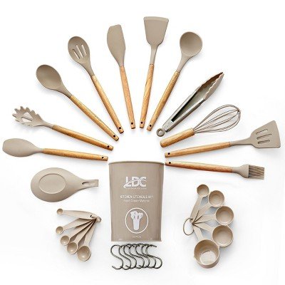 Kitchen Utensils 35Pc Cooking Utensil Set with Hanging Wooden Handles Heat Resistant Cooki
