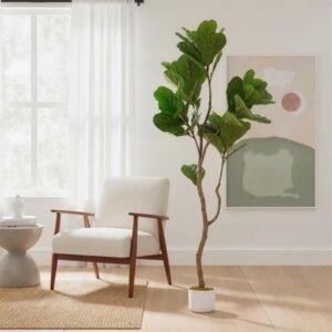 COZONY Artificial Fiddle Leaf Fig Tree, Lifelike Faux Indoor Plant with White Planter & Na