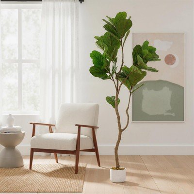 COZONY Artificial Fiddle Leaf Fig Tree, Lifelike Faux Indoor Plant with White Planter & Na