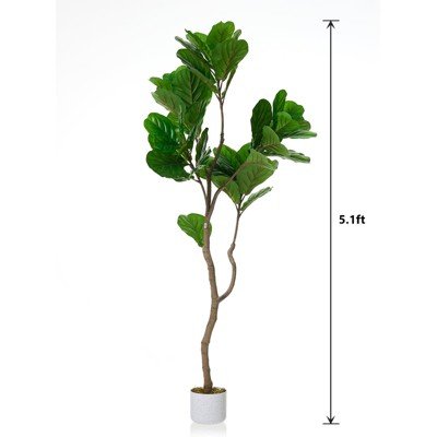 COZONY Artificial Fiddle Leaf Fig Tree, Lifelike Faux Indoor Plant with White Planter & Na